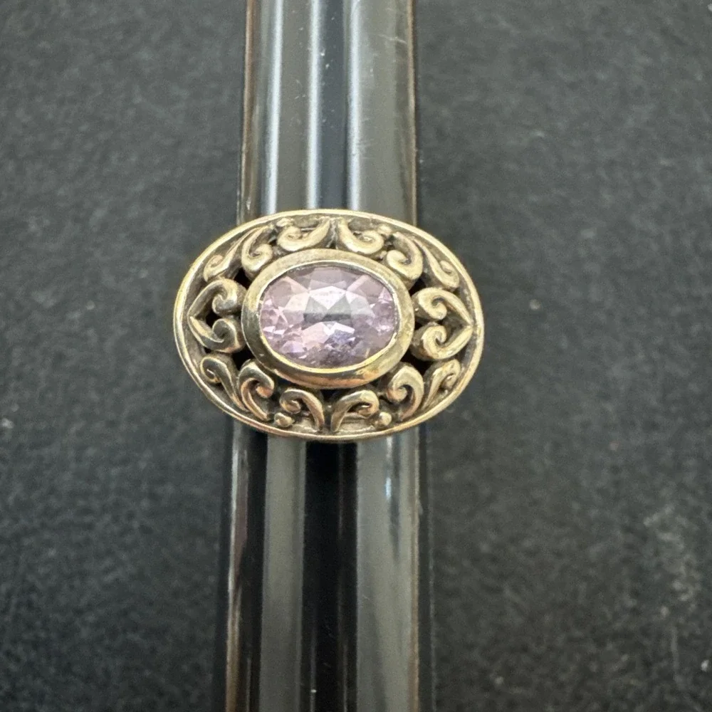 Barse 925 Sterling Silver Heavy Statement Filigree Amethyst Ring Sz 8.25 Estate